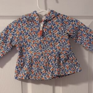 Floral Zip-Up Hooded Jacket - Blue & Orange Print